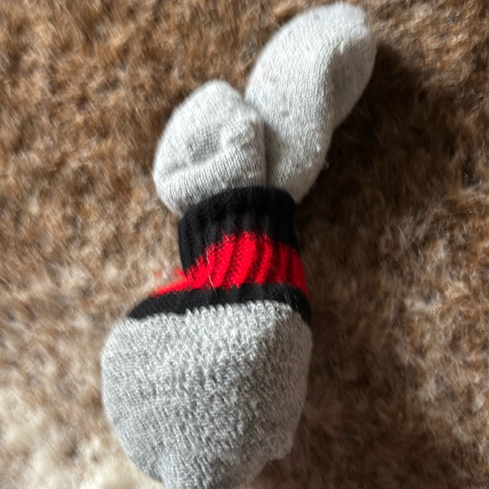 New grey red and black socks